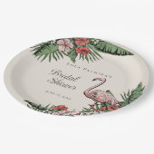 Tropisches Pink Flamingo Hibiskus Brautparty Pappteller (Schrägansicht)