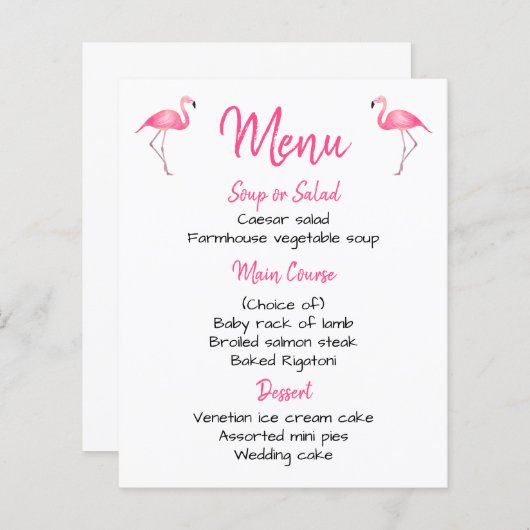 Tropisches Pink Flamingo Menü Hochzeitsmenü Brautp (Vorne/Hinten)