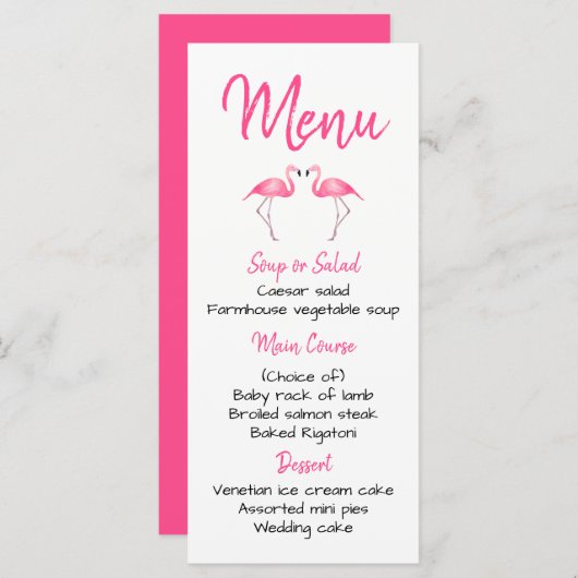 Tropisches Pink Flamingo Menü Hochzeitsmenü Brautp Menükarte (Vorne/Hinten)