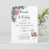 Tropisches Pink Flamingo Peony Brunch und Bubbly Einladung (Stehend Vorderseite)