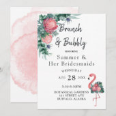 Tropisches Pink Flamingo Peony Brunch und Bubbly Einladung (Vorne/Hinten)