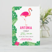 Tropisches Pink Flamingo Schöne Geburtstagsparty Einladung (Stehend Vorderseite)
