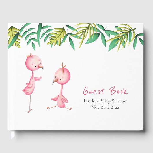 Tropisches Pink Flamingo Tropical Baby Dusche Gästebuch (Vorderseite)