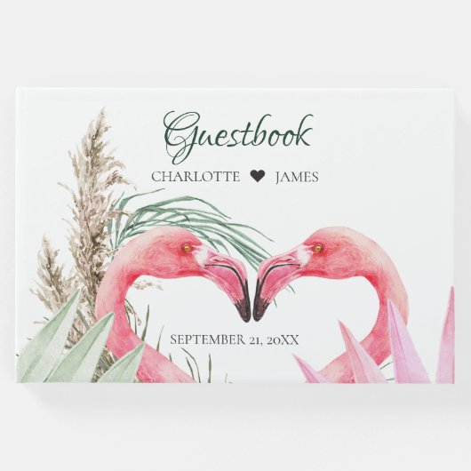 Tropisches Pink Flamingos Hochzeit Gästebuch (Vorderseite)