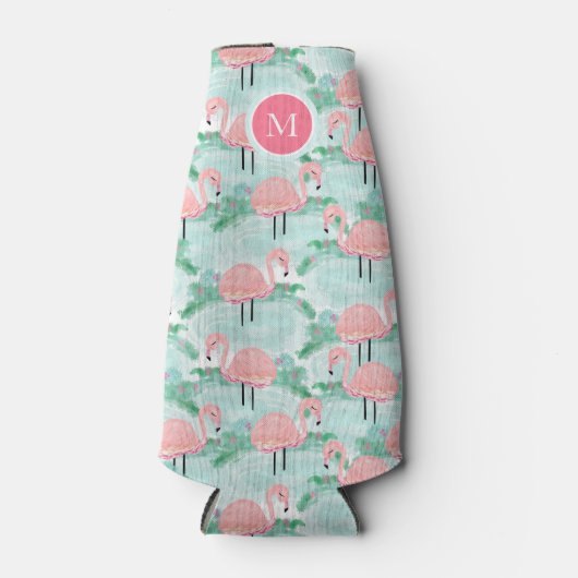 Tropisches Pink Flamingos Lagoon Personalisiert Flaschenkühler (Vorderseite)