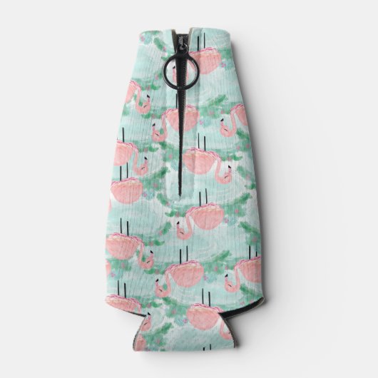 Tropisches Pink Flamingos Lagoon Personalisiert Flaschenkühler (Rückseite)