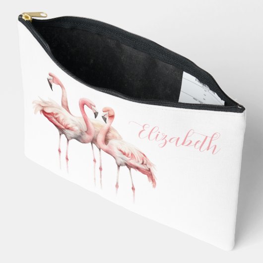 Tropisches Pink Flamingos Personalisiert Zubehörtasche (Offen)