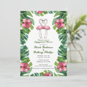 Tropisches Pink Flamingos Verlobung Dusche Party Einladung (Stehend Vorderseite)