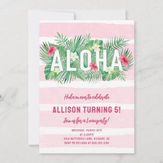 Tropisches Pink Floral Aloha Luau Birthday Invite Einladung