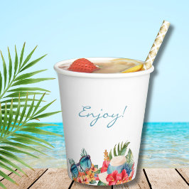 Tropisches Pink Floral Beach Brautparty Pappbecher