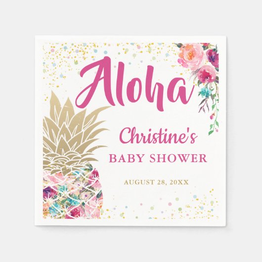 Tropisches Pink Gold Ananas Baby Shower Paper Serviette (Vorderseite)