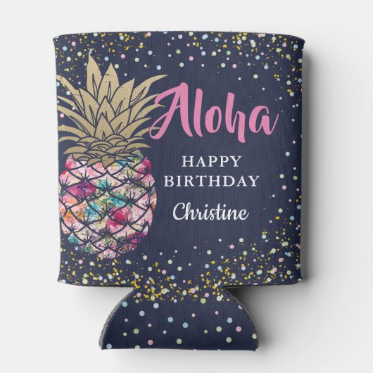 Tropisches Pink Gold Ananas Beach Party Dosenkühler (Rückseite)