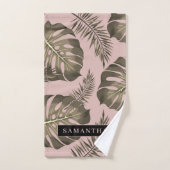 Tropisches Pink & Gold Palm Blätter Muster & Name Badhandtuch Set (Handtuch)