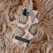 Tropisches Pink & Gold Palm Blätter Muster & Name iPhone Hülle