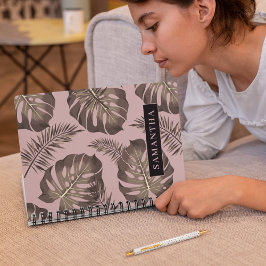 Tropisches Pink & Gold Palm Blätter Muster & Name Notizblock