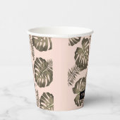 Tropisches Pink & Gold Palm Blätter Muster & Name Pappbecher (Rechts)