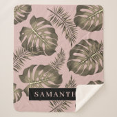 Tropisches Pink & Gold Palm Blätter Muster & Name Sherpadecke (Vorderseite)