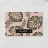 Tropisches Pink & Gold Palm Blätter Muster & Name Visitenkarte (Vorderseite)
