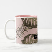 Tropisches Pink & Gold Palm Blätter Muster & Name Zweifarbige Tasse (Links)