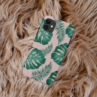 Tropisches Pink & Green Palm Blätter Nahtloses Mus