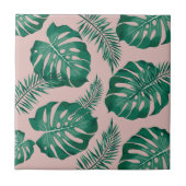 Tropisches Pink & Green Palm Blätter Nahtloses Mus Fliese (Vorderseite)