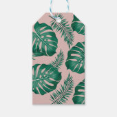 Tropisches Pink & Green Palm Blätter Nahtloses Mus Geschenkanhänger (Vorderseite)