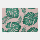 Tropisches Pink & Green Palm Blätter Nahtloses Mus Geschirrtuch (Horizontal)