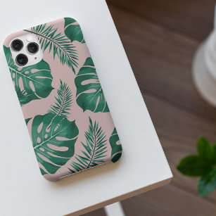Tropisches Pink & Green Palm Blätter Nahtloses Mus iPhone 11Pro Max Hülle