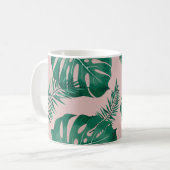 Tropisches Pink & Green Palm Blätter Nahtloses Mus Kaffeetasse (Vorderseite Links)