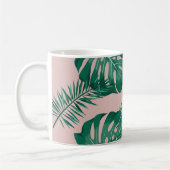 Tropisches Pink & Green Palm Blätter Nahtloses Mus Kaffeetasse (Links)