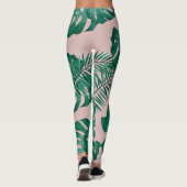 Tropisches Pink & Green Palm Blätter Nahtloses Mus Leggings (Rückseite)