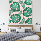 Tropisches Pink & Green Palm Blätter Nahtloses Mus Leinwanddruck (Insitu (Schlafzimmer))