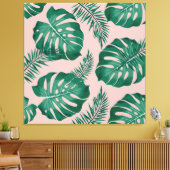 Tropisches Pink & Green Palm Blätter Nahtloses Mus Leinwanddruck (Insitu (Wohnzimmer))