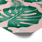 Tropisches Pink & Green Palm Blätter Nahtloses Mus Poster (Ecke)