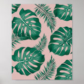 Tropisches Pink & Green Palm Blätter Nahtloses Mus Poster (Vorne)