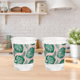 Tropisches Pink & Green Palm Blätter Nahtloses Mus Schnapsglas