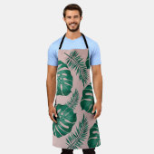 Tropisches Pink & Green Palm Blätter Nahtloses Mus Schürze (Getragen)