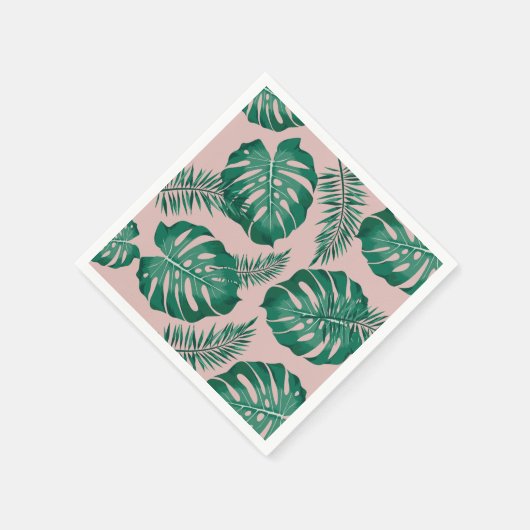 Tropisches Pink & Green Palm Blätter Nahtloses Mus Serviette (Ecke)
