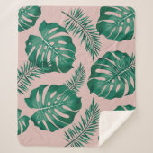 Tropisches Pink & Green Palm Blätter Nahtloses Mus Sherpadecke (Vorderseite)
