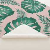 Tropisches Pink & Green Palm Blätter Nahtloses Mus Sherpadecke (3/4)