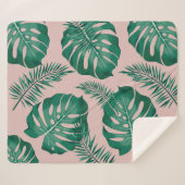 Tropisches Pink & Green Palm Blätter Nahtloses Mus Sherpadecke (Vorderseite (Horizontal))