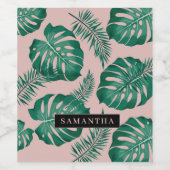 Tropisches Pink & Green Palm Blätter Nahtloses Mus Weinetikett (Einzelnes Label)