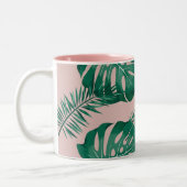 Tropisches Pink & Green Palm Blätter Nahtloses Mus Zweifarbige Tasse (Links)