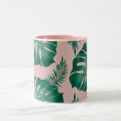 Tropisches Pink & Green Palm Blätter Nahtloses Mus Zweifarbige Tasse (Mittel)