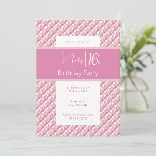 Tropisches Pink Magnolia Süße 16. Geburtstag Einladung (Stehend Vorderseite)