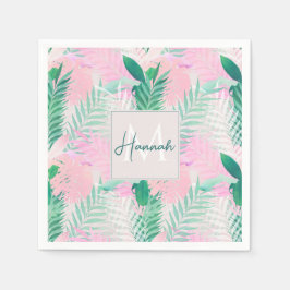 Tropisches Pink Mint Palm Foliage Grüne Serviette