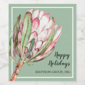 Tropisches Pink-Protea-Flora auf Minze Weinetikett (Einzelnes Label)