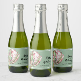 Tropisches Pink-Protea-Floral auf Mint MINI Schaumweinetikett