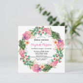 Tropisches Pink Protea Grüne Brautparty Einladung (Stehend Vorderseite)