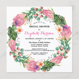 Tropisches Pink Protea Grüne Brautparty Einladung